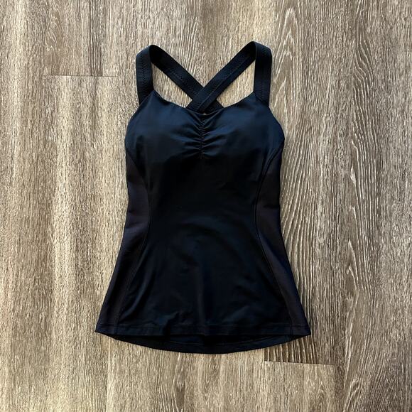 Lululemon Long Breath 2-In-1 Tank Black Criss Cross Size 4 Light Support B/C Cup - Picture 9 of 13